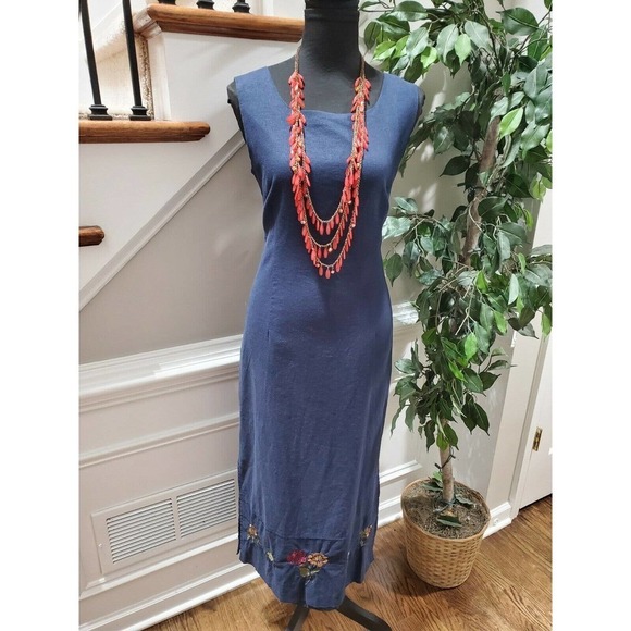 M.H.M Women Solid Blue Linen & Rayon Top Shirt & Maxi Dress 2 Piece Suit Size 10 - Picture 2 of 12